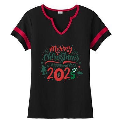 Merry Christmas 2025 And Happy New Year Ladies Halftime Notch Neck Tee