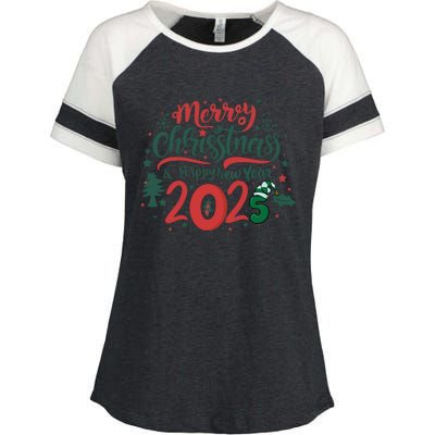 Merry Christmas 2025 And Happy New Year Enza Ladies Jersey Colorblock Tee