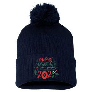 Merry Christmas 2025 And Happy New Year Pom Pom 12in Knit Beanie