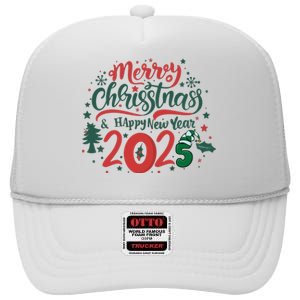 Merry Christmas 2025 And Happy New Year High Crown Mesh Back Trucker Hat