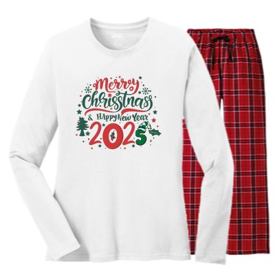 Merry Christmas 2025 And Happy New Year Women's Long Sleeve Flannel Pajama Set 