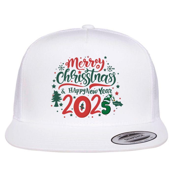 Merry Christmas 2025 And Happy New Year Flat Bill Trucker Hat