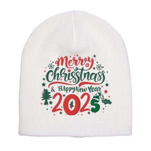 Merry Christmas 2025 And Happy New Year Short Acrylic Beanie