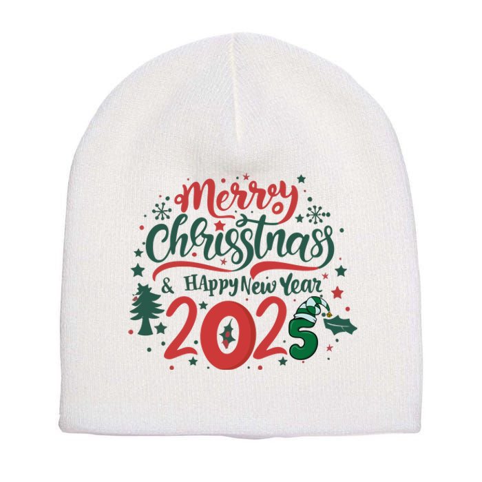 Merry Christmas 2025 And Happy New Year Short Acrylic Beanie