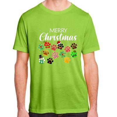 Merry Christmas 2021 Dog Paw Print Buffalo Plaid Ugly Xmas Adult ChromaSoft Performance T-Shirt