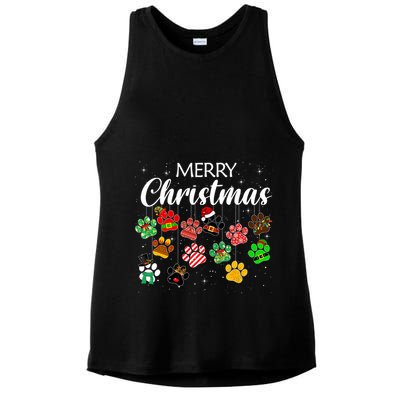 Merry Christmas 2021 Dog Paw Print Buffalo Plaid Ugly Xmas Ladies PosiCharge Tri-Blend Wicking Tank
