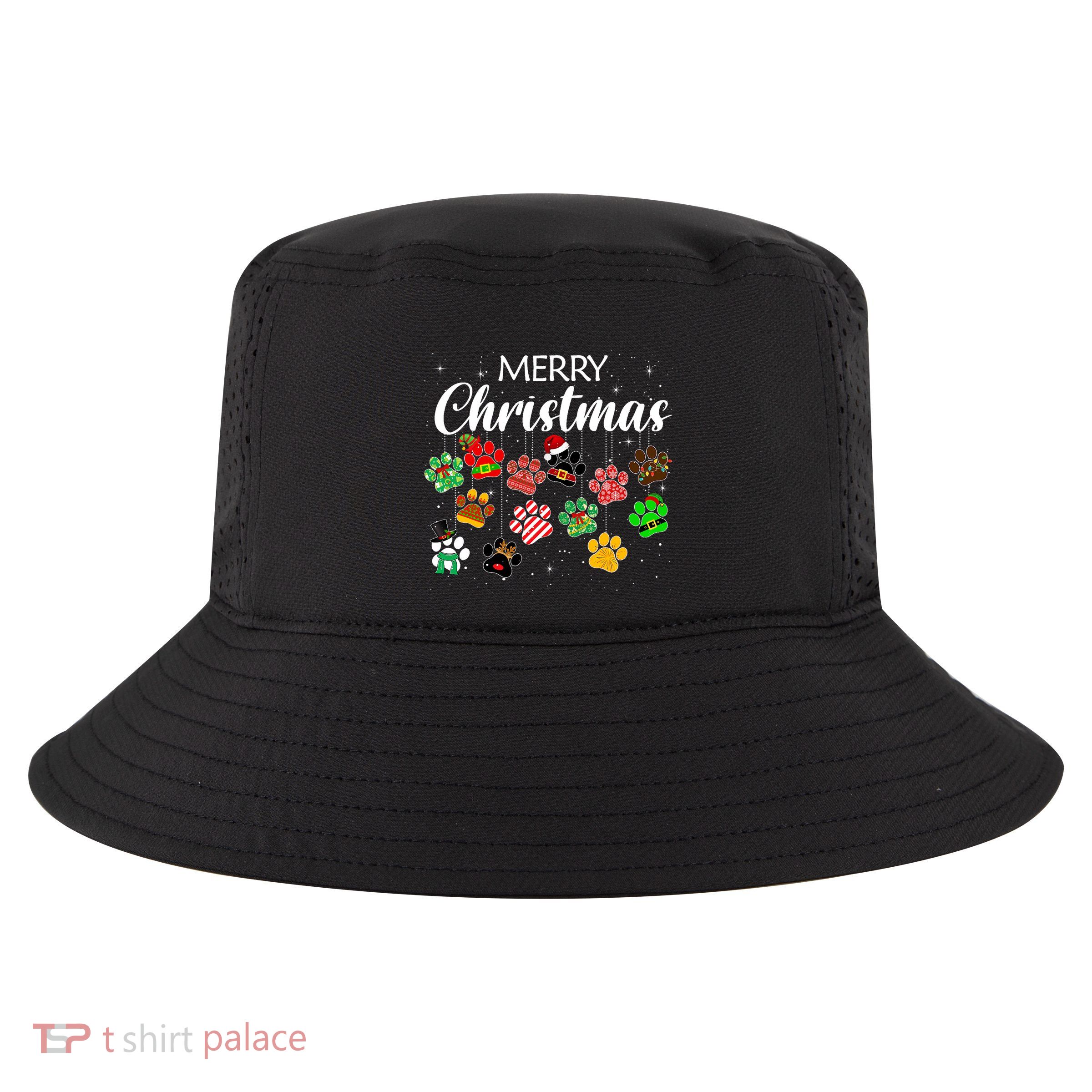Merry Christmas 2021 Dog Paw Print Buffalo Plaid Ugly Xmas Cool Comfort Performance Bucket Hat