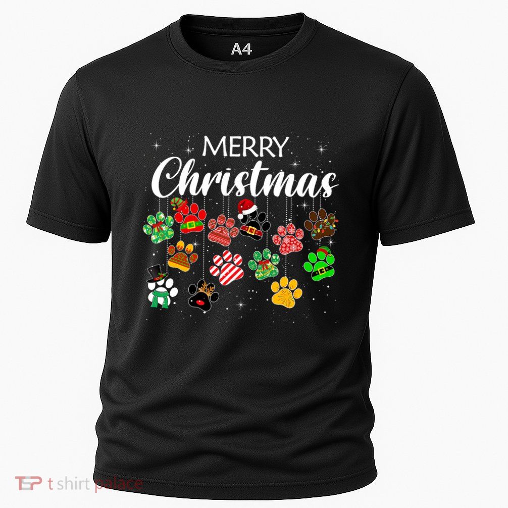 Merry Christmas 2021 Dog Paw Print Buffalo Plaid Ugly Xmas Performance Shirt