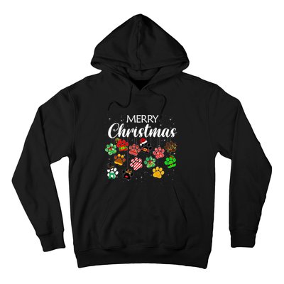 Merry Christmas 2021 Dog Paw Print Buffalo Plaid Ugly Xmas Hoodie