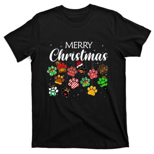 Merry Christmas 2021 Dog Paw Print Buffalo Plaid Ugly Xmas T-Shirt