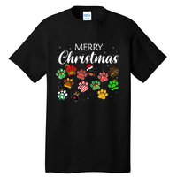 Merry Christmas 2021 Dog Paw Print Buffalo Plaid Ugly Xmas Tall T-Shirt