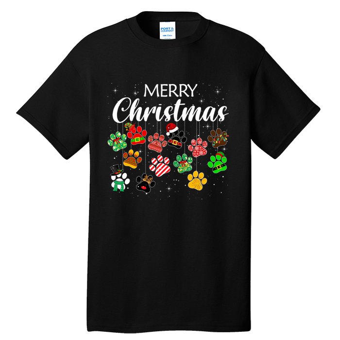 Merry Christmas 2021 Dog Paw Print Buffalo Plaid Ugly Xmas Tall T-Shirt