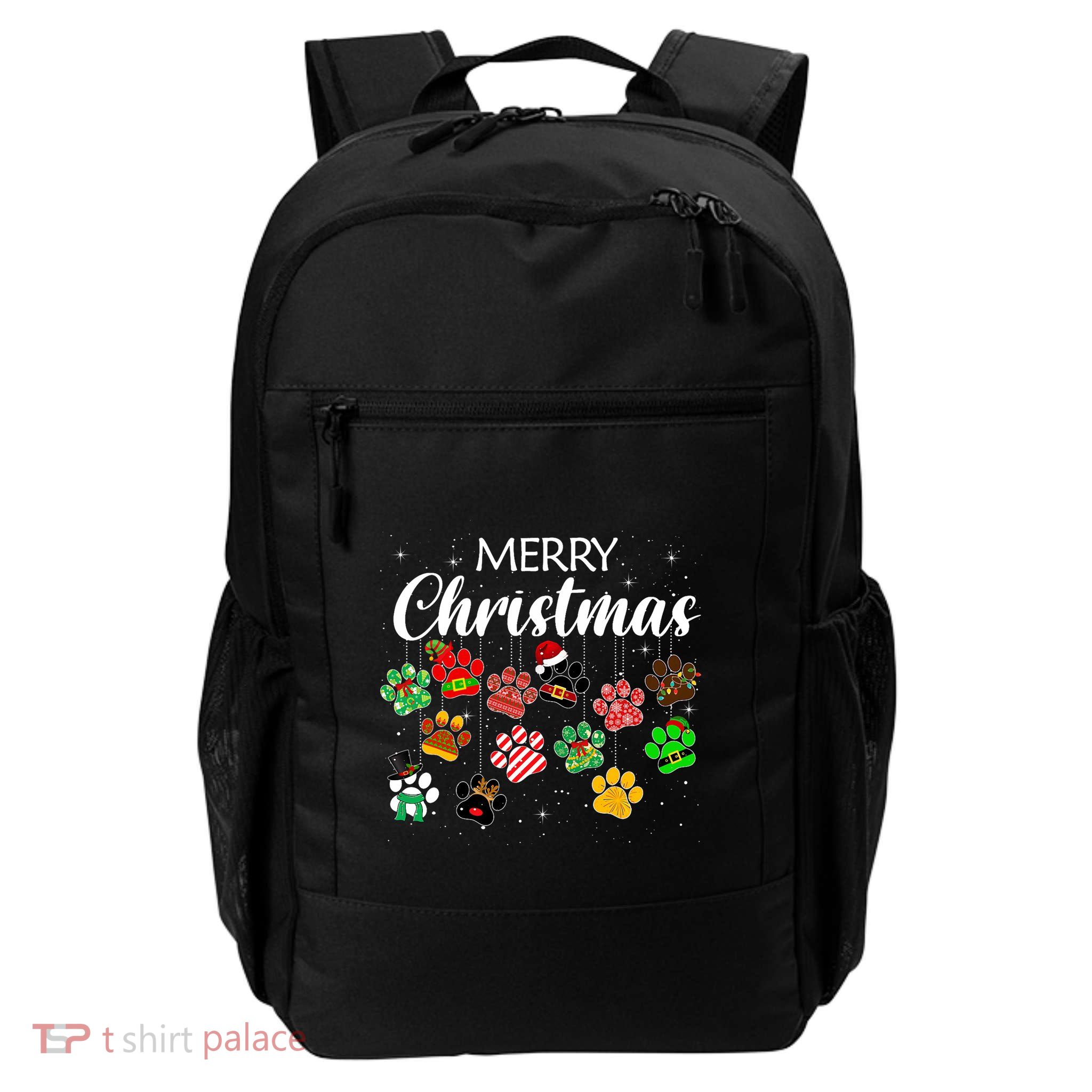 Merry Christmas 2021 Dog Paw Print Buffalo Plaid Ugly Xmas Backpack