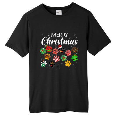 Merry Christmas 2021 Dog Paw Print Buffalo Plaid Ugly Xmas Tall Fusion ChromaSoft Performance T-Shirt