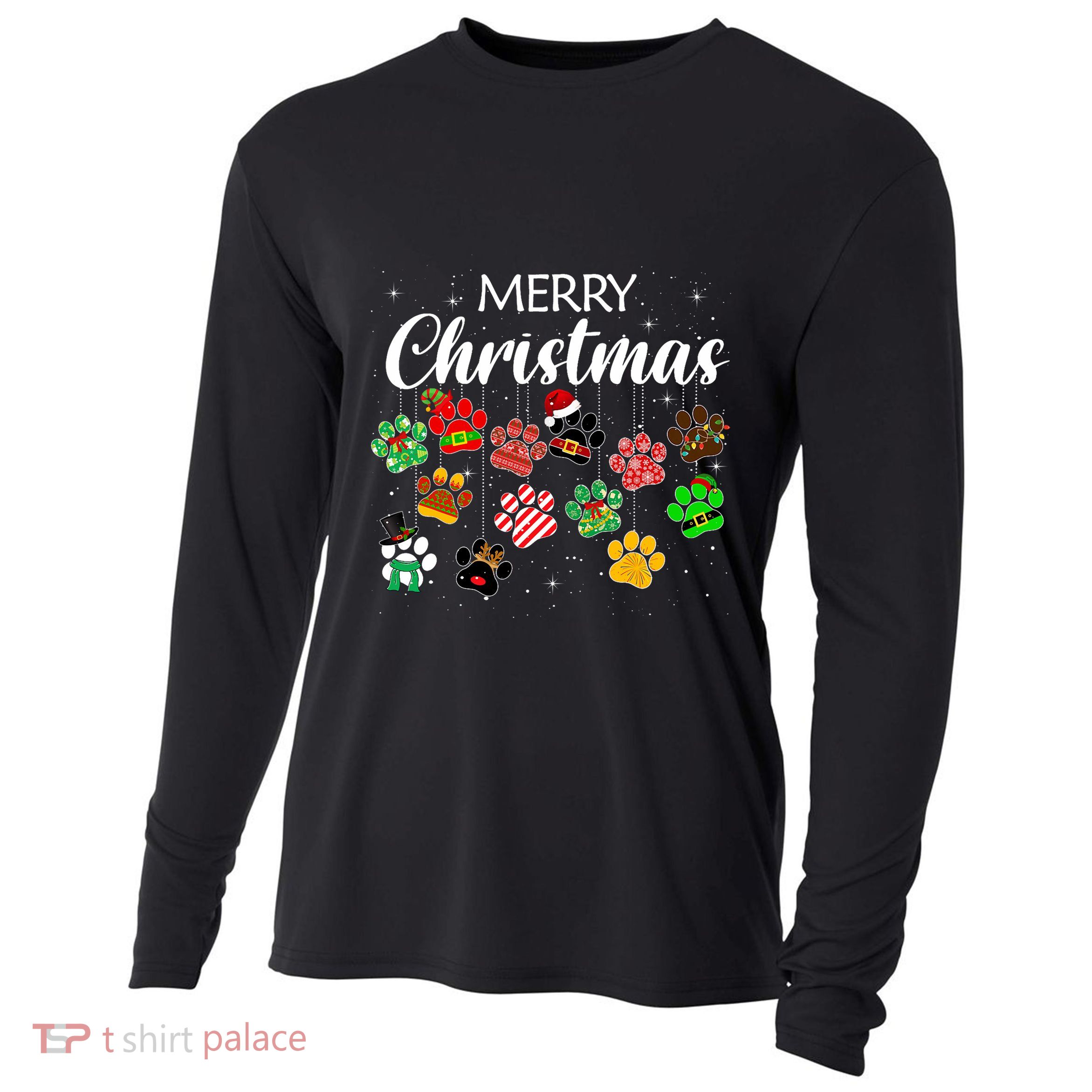 Merry Christmas 2021 Dog Paw Print Buffalo Plaid Ugly Xmas Cooling Performance Long Sleeve Crew