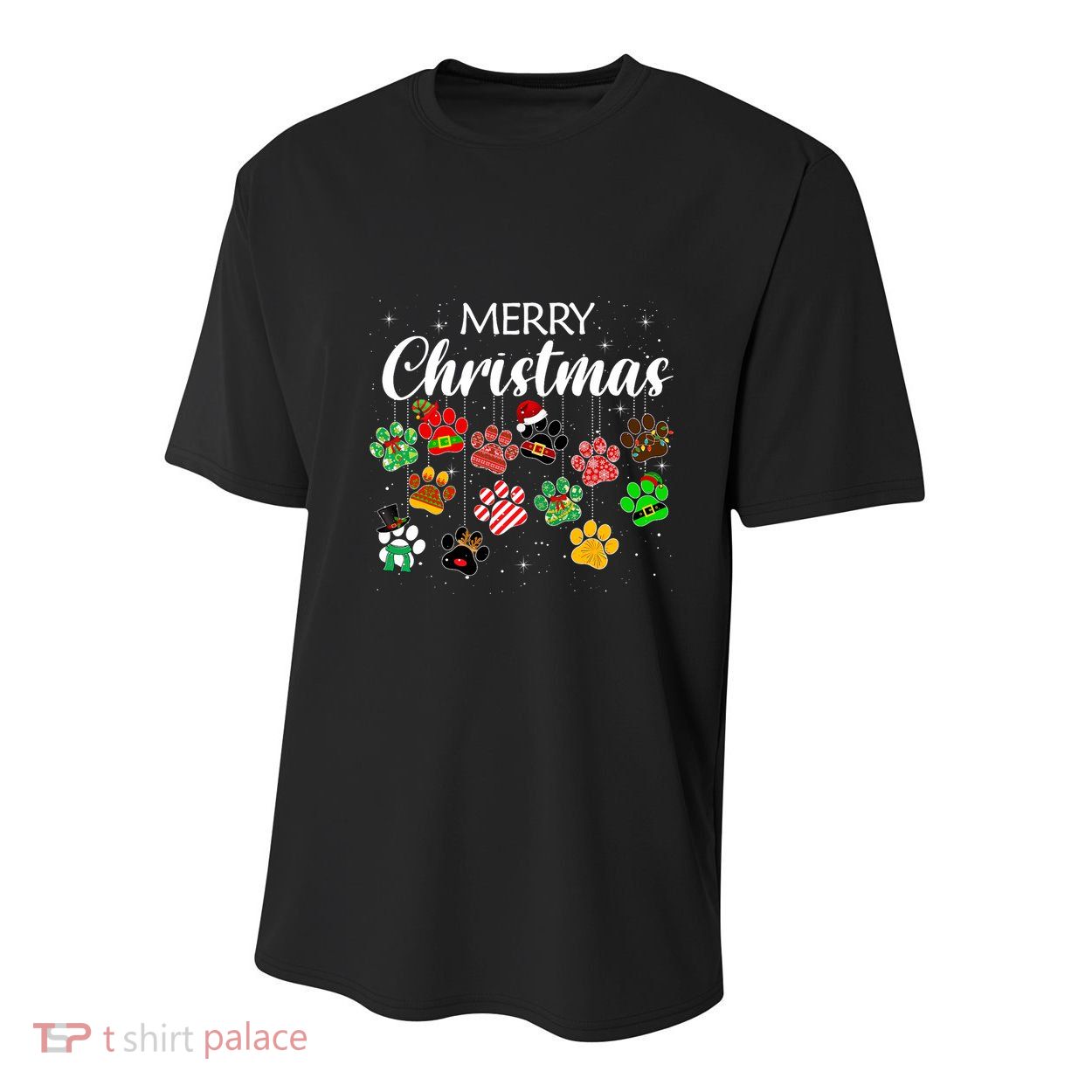 Merry Christmas 2021 Dog Paw Print Buffalo Plaid Ugly Xmas Youth Performance Sprint T-Shirt