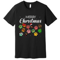 Merry Christmas 2021 Dog Paw Print Buffalo Plaid Ugly Xmas Premium T-Shirt