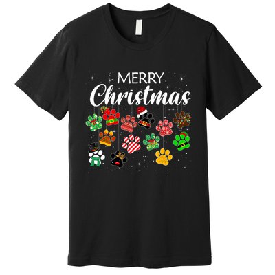 Merry Christmas 2021 Dog Paw Print Buffalo Plaid Ugly Xmas Premium T-Shirt