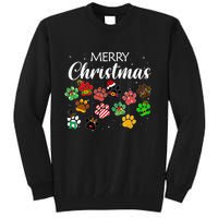 Merry Christmas 2021 Dog Paw Print Buffalo Plaid Ugly Xmas Tall Sweatshirt