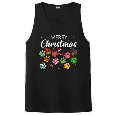 Merry Christmas 2021 Dog Paw Print Buffalo Plaid Ugly Xmas PosiCharge Competitor Tank