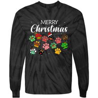 Merry Christmas 2021 Dog Paw Print Buffalo Plaid Ugly Xmas Tie-Dye Long Sleeve Shirt