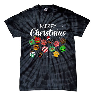 Merry Christmas 2021 Dog Paw Print Buffalo Plaid Ugly Xmas Tie-Dye T-Shirt