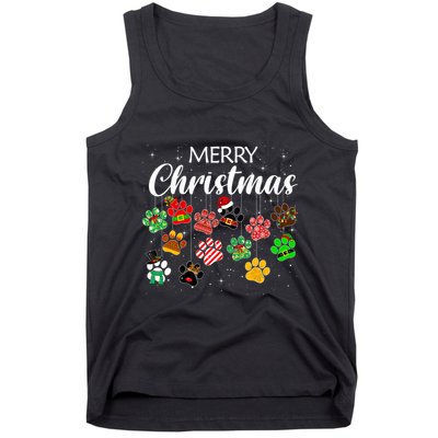 Merry Christmas 2021 Dog Paw Print Buffalo Plaid Ugly Xmas Tank Top