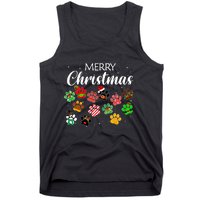 Merry Christmas 2021 Dog Paw Print Buffalo Plaid Ugly Xmas Tank Top