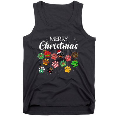 Merry Christmas 2021 Dog Paw Print Buffalo Plaid Ugly Xmas Tank Top