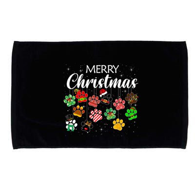 Merry Christmas 2021 Dog Paw Print Buffalo Plaid Ugly Xmas Microfiber Hand Towel