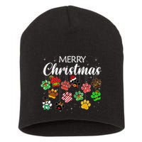 Merry Christmas 2021 Dog Paw Print Buffalo Plaid Ugly Xmas Short Acrylic Beanie