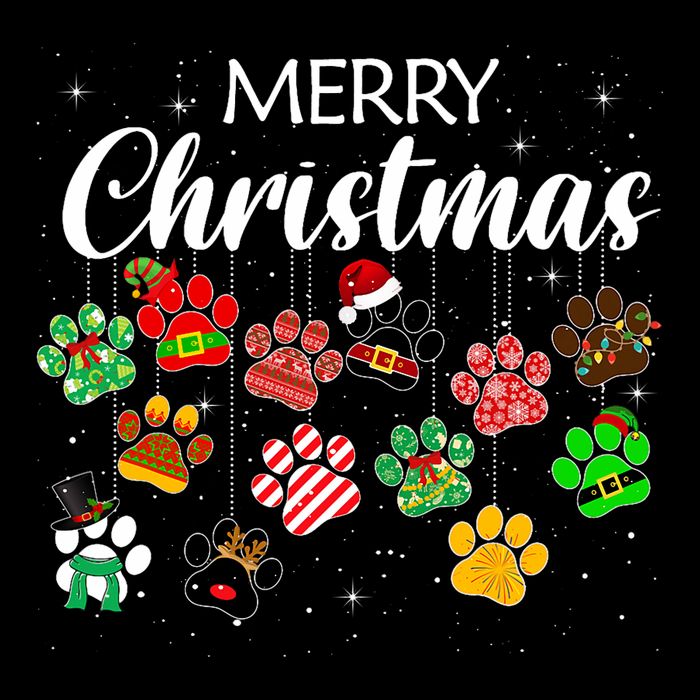 Merry Christmas 2021 Dog Paw Print Buffalo Plaid Ugly Xmas Short Acrylic Beanie