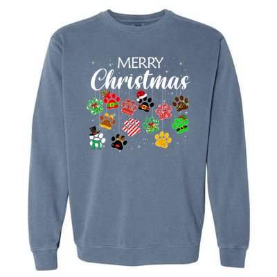 Merry Christmas 2021 Dog Paw Print Buffalo Plaid Ugly Xmas Garment-Dyed Sweatshirt