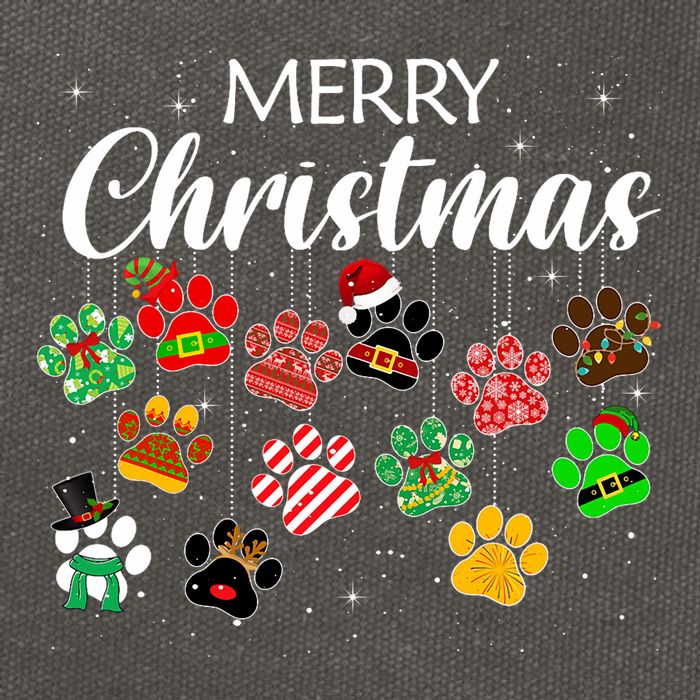 Merry Christmas 2021 Dog Paw Print Buffalo Plaid Ugly Xmas Cotton Canvas Backpack