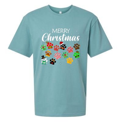 Merry Christmas 2021 Dog Paw Print Buffalo Plaid Ugly Xmas Sueded Cloud Jersey T-Shirt