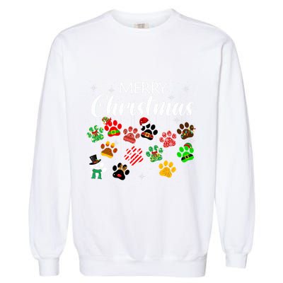 Merry Christmas 2021 Dog Paw Print Buffalo Plaid Ugly Xmas Garment-Dyed Sweatshirt