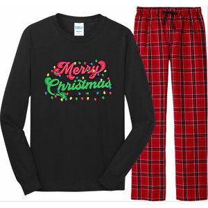 Merry Christmas 2024 Family Matching Christmas Lights Xmas Long Sleeve Pajama Set