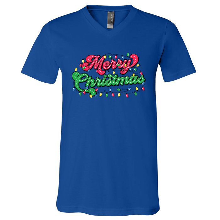 Merry Christmas 2024 Family Matching Christmas Lights Xmas V-Neck T-Shirt