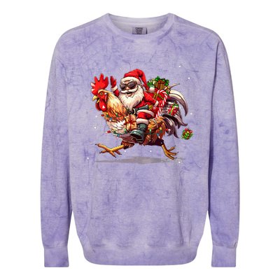 Merry Christmas 2024 Funny Santa Riding Chicken Christmas Colorblast Crewneck Sweatshirt