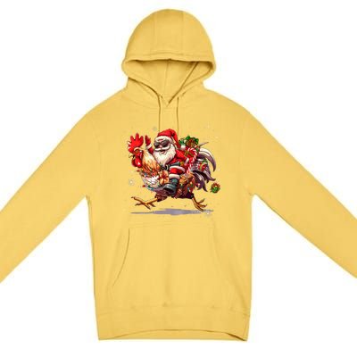 Merry Christmas 2024 Funny Santa Riding Chicken Christmas Premium Pullover Hoodie