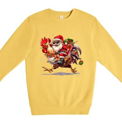 Merry Christmas 2024 Funny Santa Riding Chicken Christmas Premium Crewneck Sweatshirt