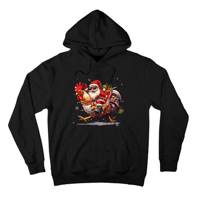 Merry Christmas 2024 Funny Santa Riding Chicken Christmas Hoodie