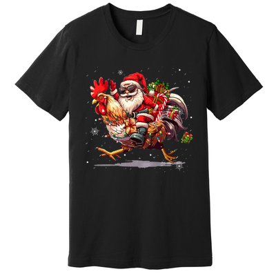 Merry Christmas 2024 Funny Santa Riding Chicken Christmas Premium T-Shirt