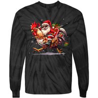 Merry Christmas 2024 Funny Santa Riding Chicken Christmas Tie-Dye Long Sleeve Shirt