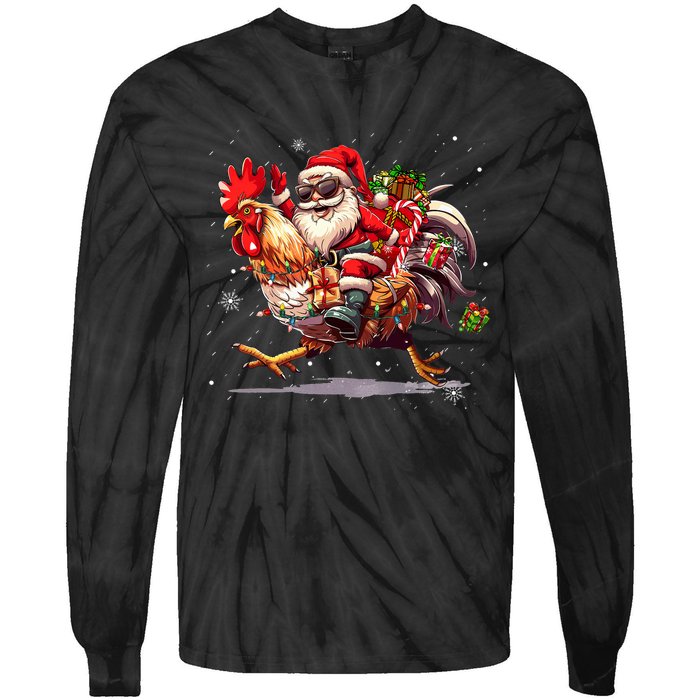 Merry Christmas 2024 Funny Santa Riding Chicken Christmas Tie-Dye Long Sleeve Shirt