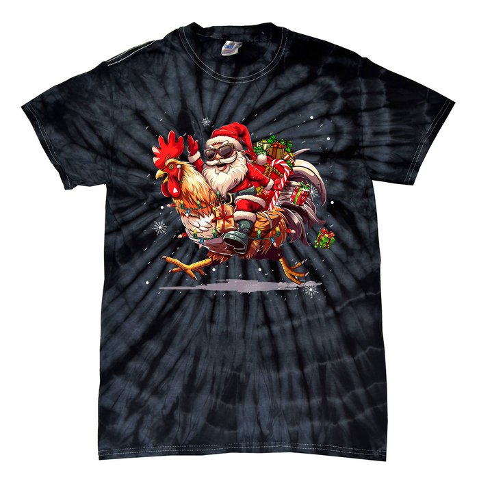 Merry Christmas 2024 Funny Santa Riding Chicken Christmas Tie-Dye T-Shirt