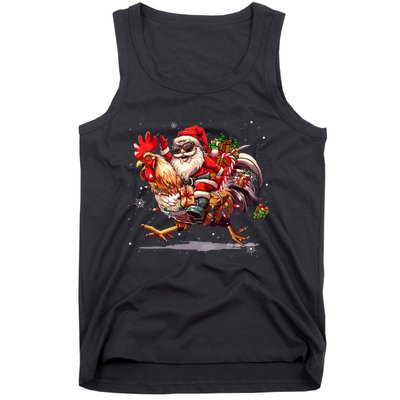 Merry Christmas 2024 Funny Santa Riding Chicken Christmas Tank Top