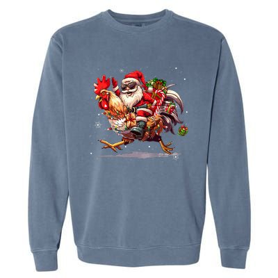 Merry Christmas 2024 Funny Santa Riding Chicken Christmas Garment-Dyed Sweatshirt