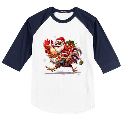 Merry Christmas 2024 Funny Santa Riding Chicken Christmas Baseball Sleeve Shirt