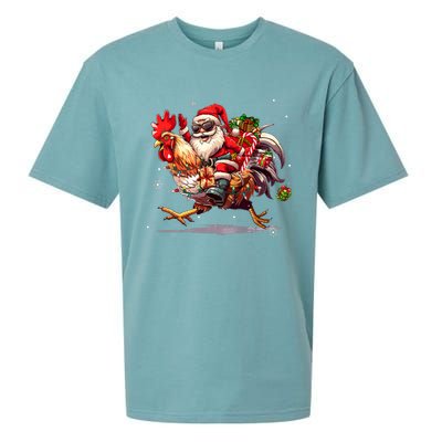 Merry Christmas 2024 Funny Santa Riding Chicken Christmas Sueded Cloud Jersey T-Shirt